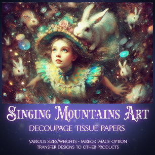 Oude Waterverf Alice en Konijnenhol Decoupage Tissuepapier