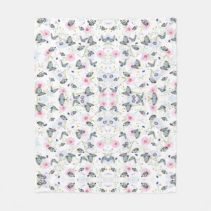 Oude waterverf Blauwe Vlinder & Roze Bloemen Fleece Deken