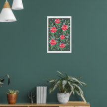 Oude waterverf Bloem Bloemstuk Kunst roze pioenroz