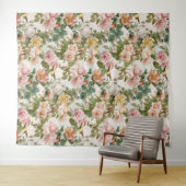 Oude waterverf bloem roze geel vogel bruiloft wandkleed (In Situ (horizontaal))