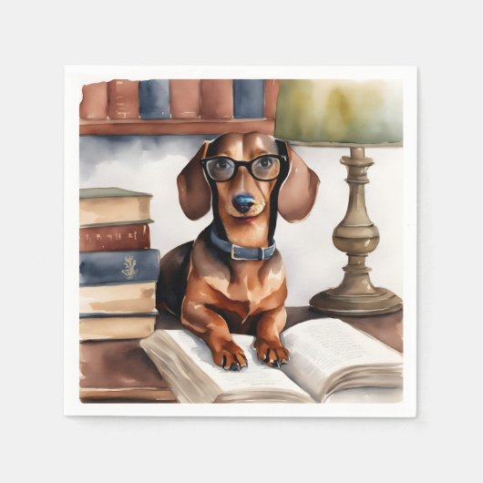 Oude Waterverf Dachshund Servet (Voorkant)