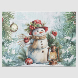 Oude waterverf Decoupage Kerst Sneeuwman Tissuepapier