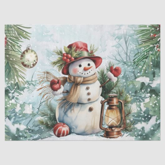 Oude waterverf Decoupage Kerst Sneeuwman Tissuepapier (Voorkant)