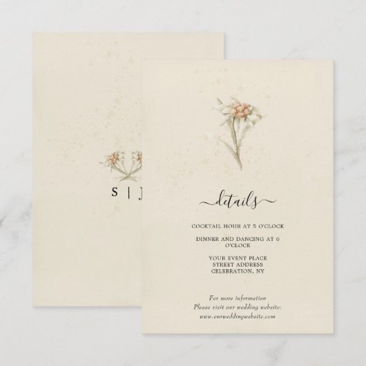 Oude waterverf envelop met wilde bloemen informatiekaartje (Voorkant / Achterkant)