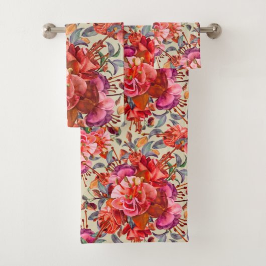 Oude waterverf-fuchsia-bloesems bad handdoek (Insitu)