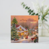 Oude waterverf gedetailleerd kerstdorp feestdagenkaart (Staand voorkant)
