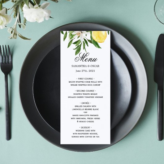Oude waterverf gele citroenen & blad frame menu