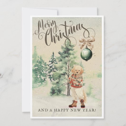 Oude waterverf gouden retriever hond feestdagenkaart (Voorkant)