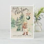 Oude waterverf gouden retriever hond feestdagenkaart (Staand voorkant)