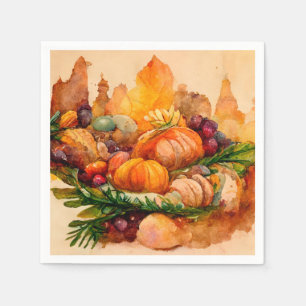Oude waterverf herfst pompoen oogst servet