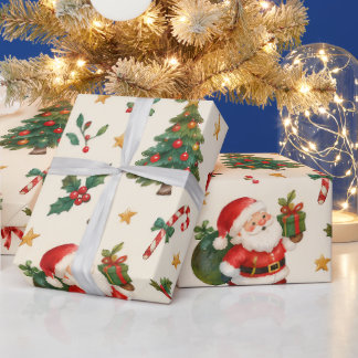 Oude waterverf Kerstman rendier Cadeaupapier