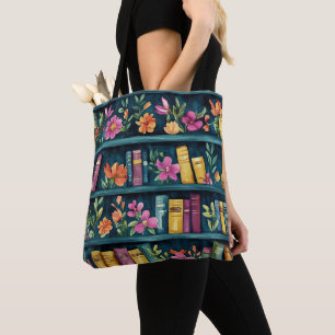 Oude waterverf levendige kleuren boekruggen tote bag