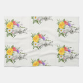 Oude waterverf Paashaas Lente Bloemen Theedoek (Horizontaal)