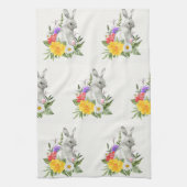 Oude waterverf Paashaas Lente Bloemen Theedoek (Verticaal)