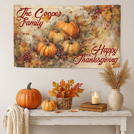 Oude waterverf pompoen Thanksgiving familie Spandoek
