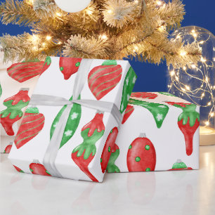 Oude waterverf rode en groene kerstversieringen cadeaupapier