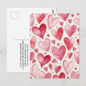 Oude waterverf roze harten liefde kaart (Voorkant / Achterkant)