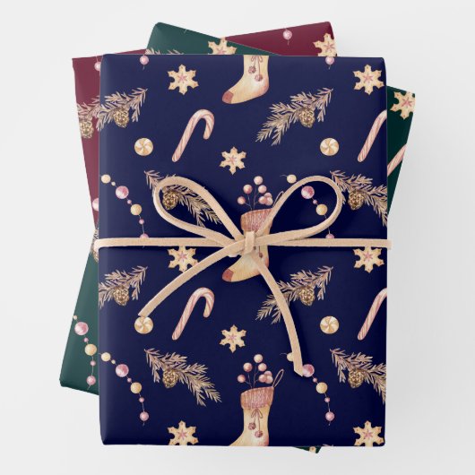 Oude waterverf sokken snoep dennenboom Kerstmis  Inpakpapier Vel (In situ)