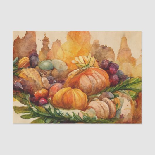 Oude waterverf Thanksgiving Pumpkin-oogst Tissuepapier (Voorkant)