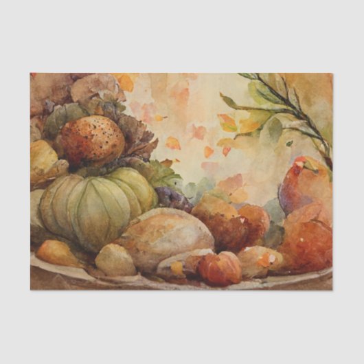 Oude waterverf Thanksgiving Pumpkin-oogst Tissuepapier (Voorkant)