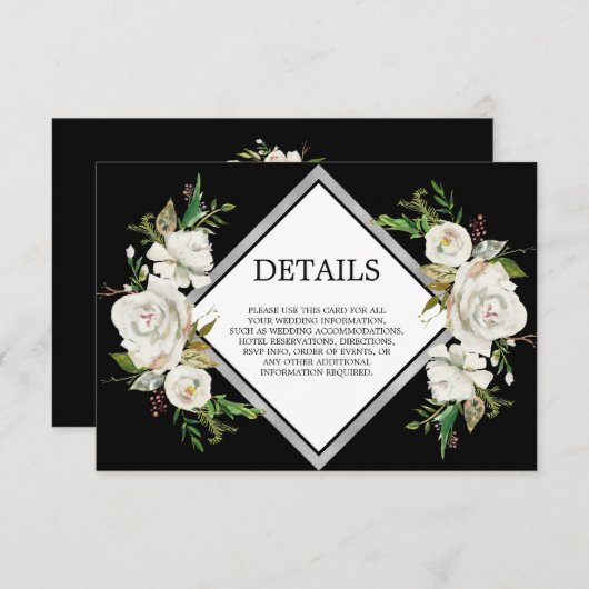 Oude waterverf zwart witte bloemen DETAILS Informatiekaartje (Voorkant / Achterkant)