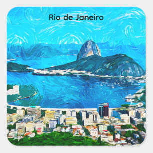 Oude waterverfschildering van Rio de Janeiro Vierkante Sticker