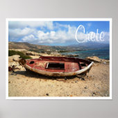 Oude Weathered Boat op Kreta Shore Poster (Voorkant)
