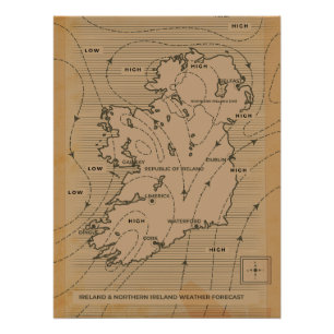 Oude weerkaart van Ierland & Noord-Ierland Perfect Poster