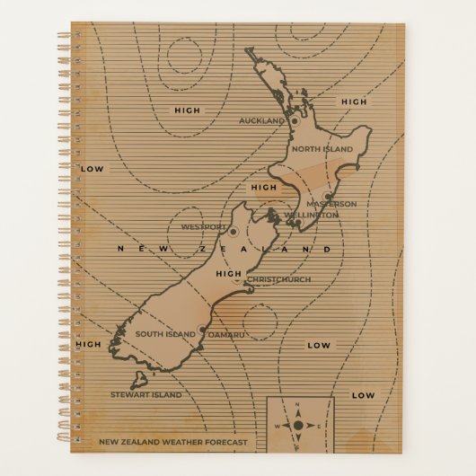 Oude weerkaart van Nieuw-Zeeland Planner (Voorkant)
