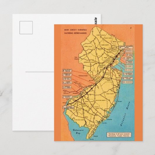 Oude wegenkaart van New Jersey Turnpike Briefkaart (Voorkant / Achterkant)