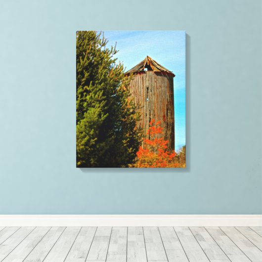 Oude weide Silo Wrapped Canvas Afdruk (Insitu (Houten vloer))