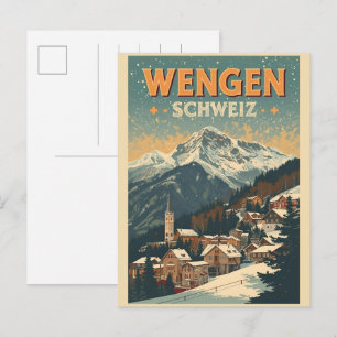 Oude WENGEN ski Zwitserland Zwitserse Alpen cadeau Briefkaart