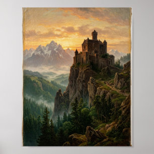 Oude Wereld Alpen Kasteel Bergpas I Poster