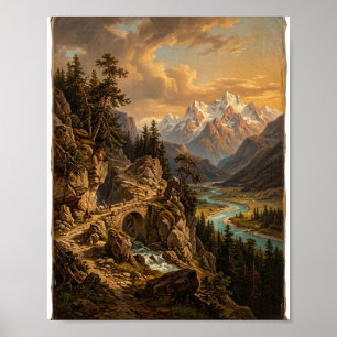 Oude Wereld Alpen Kasteel Bergpas II Poster