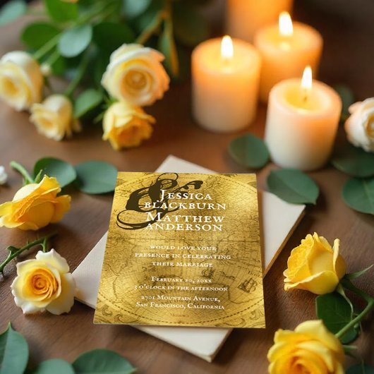 Oude Wereld Antiek Gouden Kaart Trouwen