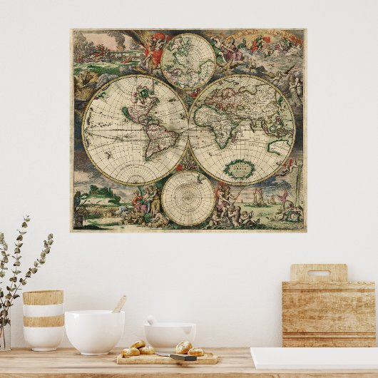  oude wereld Antiek kaart Poster (Keuken)