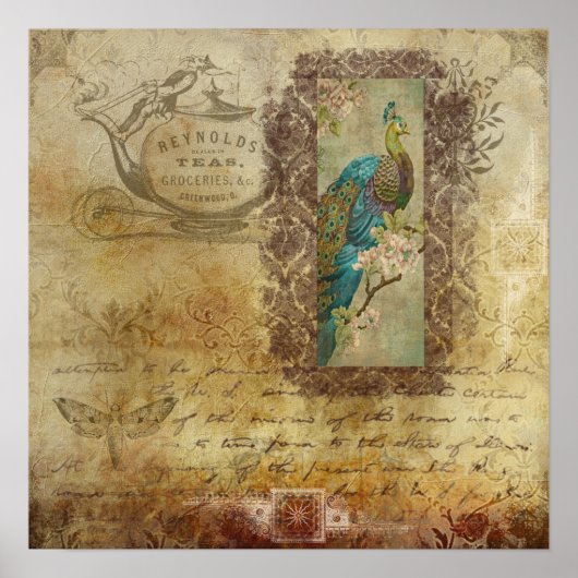 Oude Wereld Antieke Pauw Thee Faux Poster (Voorkant)