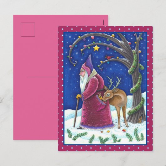 OUDE WERELD BELSNICKLE & HONGERIGE RENDIEREN, KERS FEESTDAGENKAART (Voorkant / Achterkant)