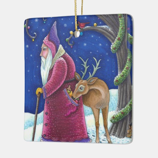 OUDE WERELD BELSNICKLE & HONGERIGE RENDIEREN, KERS KERAMISCH ORNAMENT (Links)