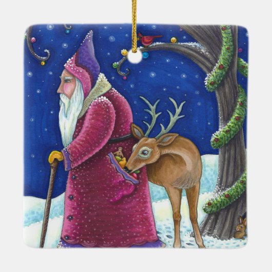 OUDE WERELD BELSNICKLE & HONGERIGE RENDIEREN, KERS KERAMISCH ORNAMENT (Achterkant)