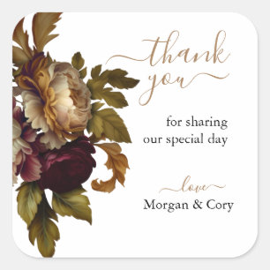 Oude Wereld Bloemen Bruiloft Dank u Vierkante Sticker