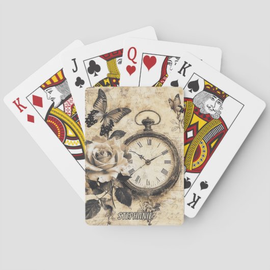 Oude Wereld Bruine Botanische Kompas Vlinder Pokerkaarten (Achterkant)