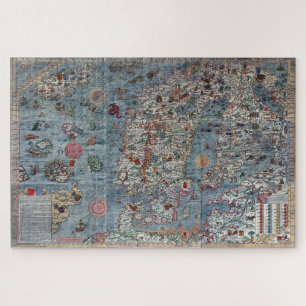 Oude Wereld Carta Marina Kaart Legpuzzel