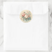 Oude Wereld Charisma, Roze & Groen Shabby Chic Ronde Sticker (Tas)