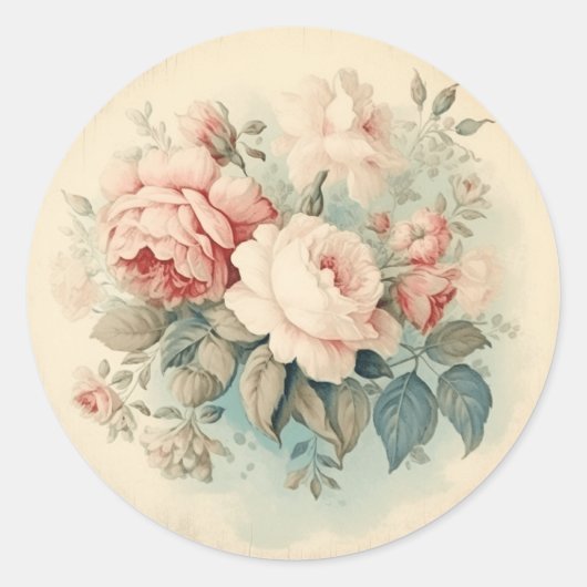 Oude Wereld Charisma, Roze & Groen Shabby Chic Ronde Sticker (Voorkant)