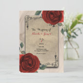  Oude Wereld Charme Rode Rozen Elegante bruiloft Kaart (Staand voorkant)