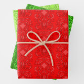 Oude Wereld Damaskus Tonaal Rood en Groen Patronen Inpakpapier Vel (In situ)