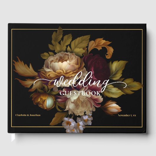 Oude Wereld Donkere Floral Wedding Gastenboek (Voorkant)