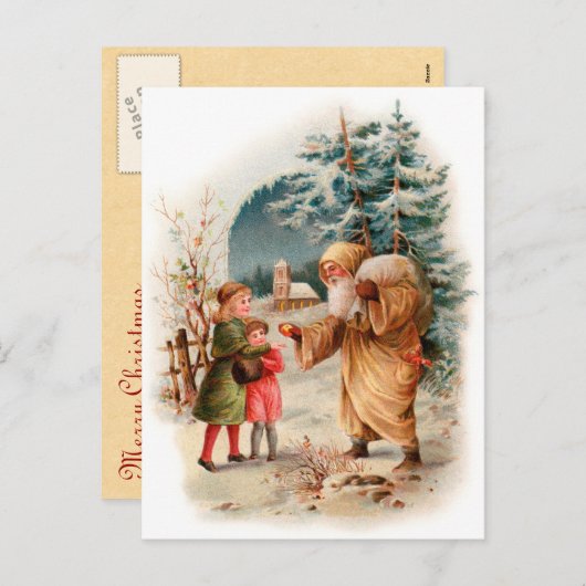 Oude Wereld Duitse Kerstman Feestdagenkaart (Voorkant / Achterkant)