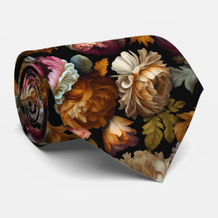 "Oude Wereld" Floral Elegance op Zwarte Stropdas